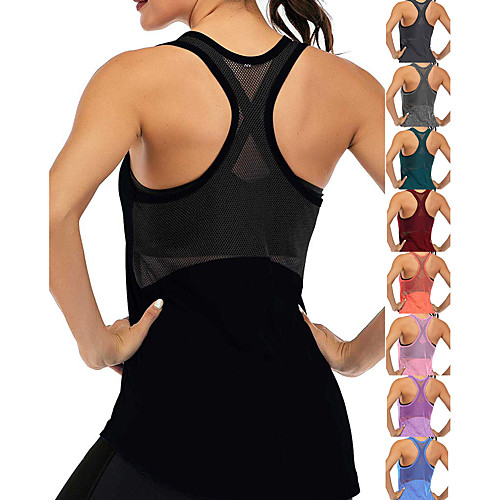 

Women's Yoga Top Racerback Patchwork Dark Grey Black Blue Purple Navy Blue Mesh Cotton Fitness Gym Workout Running Tank Top T Shirt Sport Activewear Lightweight 4 Way Stretch Breathable Quick Dry