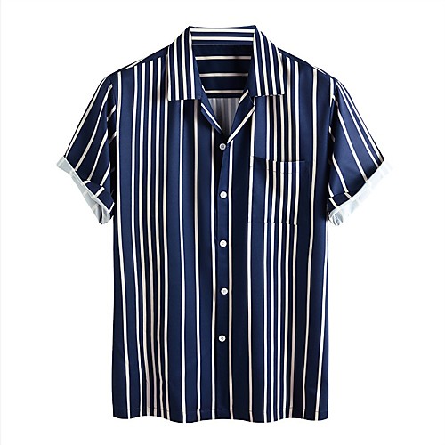 

Men's Shirt Other Prints Striped Short Sleeve Daily Tops Basic Blue