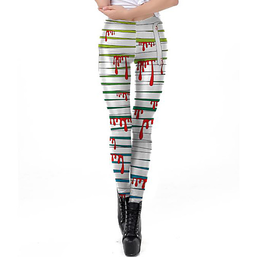 

Women's Exaggerated Breathable Halloween Leggings Pants Striped Ankle-Length Print White