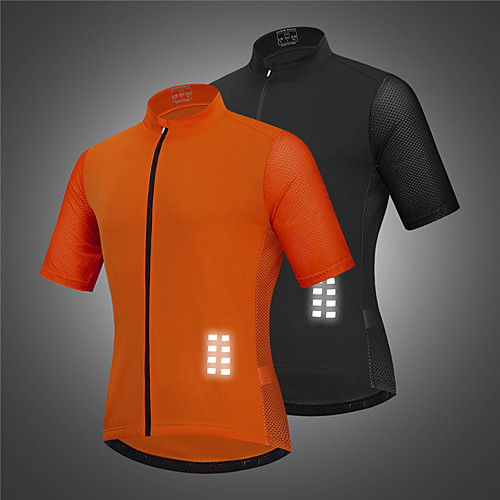 

WOSAWE Men's Short Sleeve Cycling Jersey Black Orange Solid Color Bike Jersey Top Breathable Quick Dry Sports Clothing Apparel / Reflective Strips / Back Pocket / Breathable Armpits