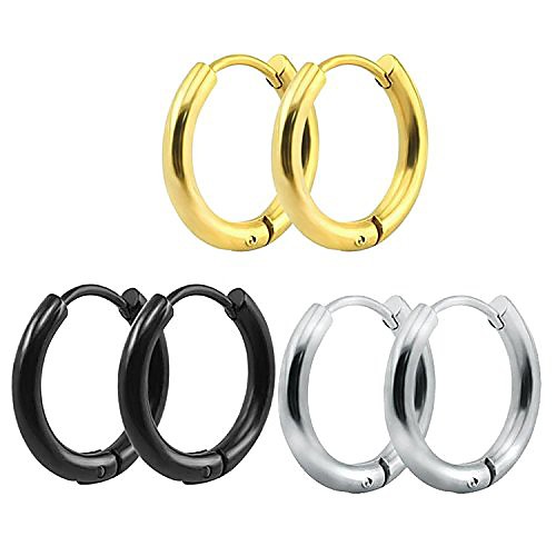 

316l surgical stainless steel hoop earrings mens womens small huggie hoop earrings(3 pairs)-12mm