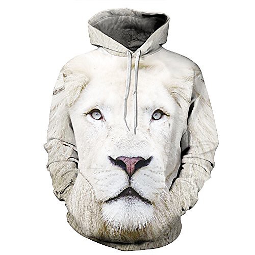 

couples animal printed long sleeve kangaroo pocket sweatshirt lion xl
