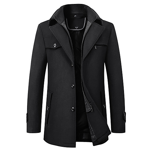 

Men's Zipper Stand Collar Trench Coat Regular Solid Colored Daily Basic Long Sleeve Black Blue Wine Camel M L XL XXL