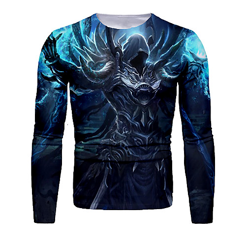 

Men's T shirt 3D Print Graphic 3D Long Sleeve Daily Tops Basic Blue