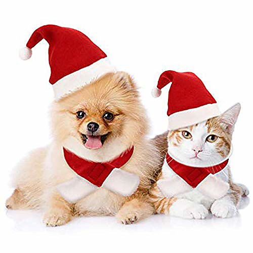 

cat christmas hat with muffler, pet dog santa hat and scarf christmas costume for puppy kitten cats and dogs
