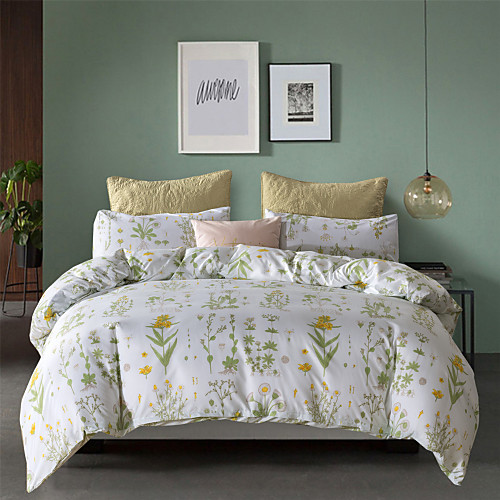 

Green Floral Print Botanical 3 Pieces Bedding Set Duvet Cover Set Modern Comforter Cover Ultra Soft Hypoallergenic Microfiber and Easy Care(Include 1 Duvet Cover and 1 or2 Pillowcases)