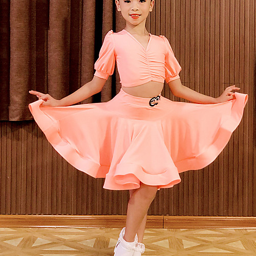 

Latin Dance Skirts Ruching Girls' Performance Short Sleeve Natural Spandex