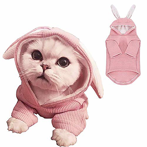 

pet hoodie cat rabbit outfit with bunny ears cute sweatshirt spring and autumn puppy knitted sweater kitty soft knitwear & #40;x-small, pink& #41;