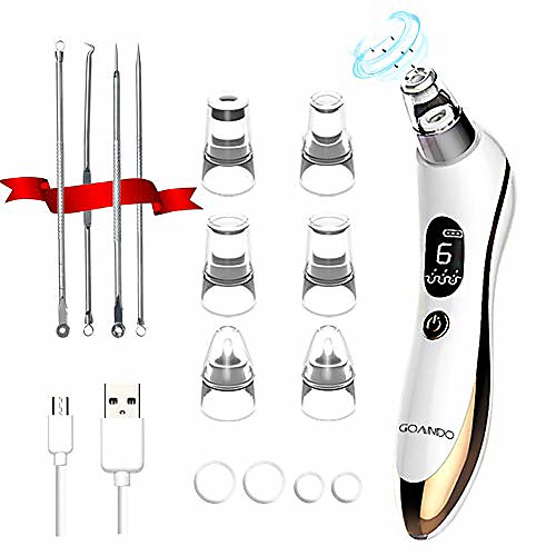 

blackhead remover vacuum electric pore vacuum acne comedone extractor kit usb rechargeable blackhead suction tool with 6 adjustable levels and 6 beauty probes (gold)