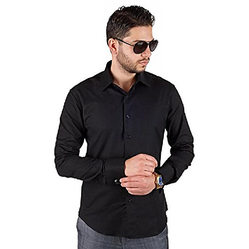 

slim tailored fit men's french cuff dress shirt spread collar (large 16, black)