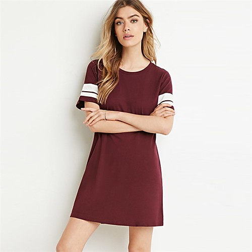 

Women's Tunic Color Block Round Neck Tops Basic Basic Top Black Wine