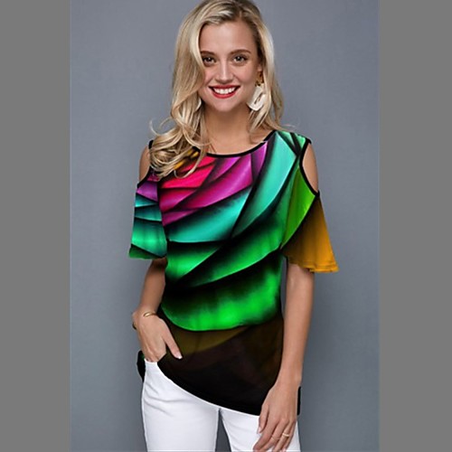 

Women's T shirt Tie Dye Print Round Neck Tops Basic Basic Top Black Purple Green