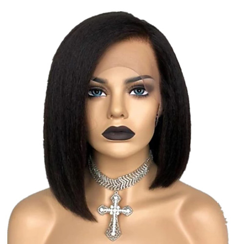 

Synthetic Wig kinky Straight Bob Asymmetrical Lace Front Wig Short Black Synthetic Hair 14 inch Women's Classic Exquisite Comfy Black