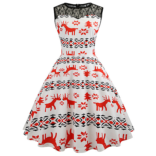 

Women's Sheath Dress Knee Length Dress White Sleeveless Animal Print Summer Round Neck Casual Christmas 2021 S M L XL XXL
