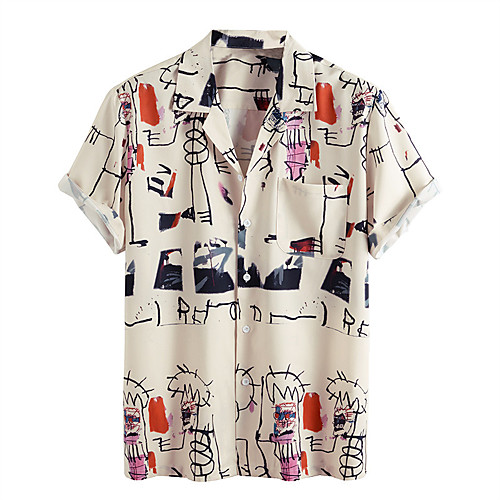 

Men's Shirt Other Prints Graphic Short Sleeve Daily Tops Basic Beige