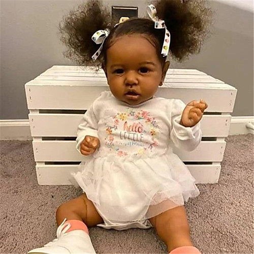 

22 inch Reborn Doll Baby & Toddler Toy Baby Girl African Doll Reborn Baby Doll Black Doll Saskia lifelike Hand Made Simulation Hand Applied Eyelashes Floppy Head Cloth Silicone Vinyl with Clothes and