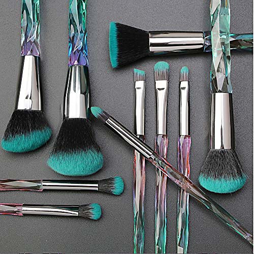 

10 pcs diamond professional makeup brush set powder eyebrow eye shadow lip blush shinning beauty makeup brushes kits(green)