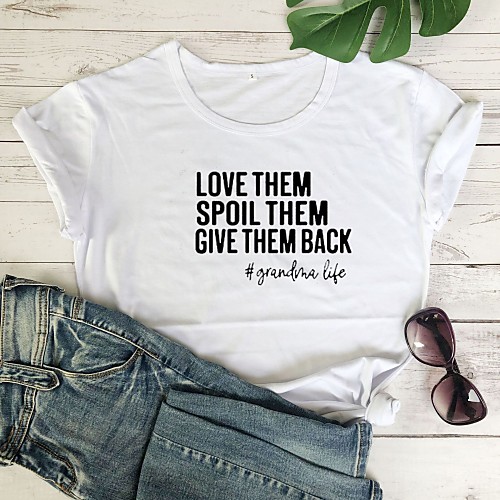 

Women's T shirt Graphic Text Letter Print Round Neck Tops 100% Cotton Basic Basic Top White Black Blushing Pink