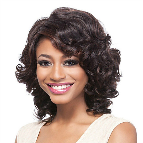 

Synthetic Wig Curly Asymmetrical With Bangs Wig Short Dark Brown Synthetic Hair Women's Fashionable Design Romantic Fluffy Dark Brown