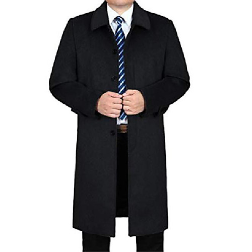 

Men's Solid Colored Notch lapel collar Overcoat Polyester Coat Tops Black