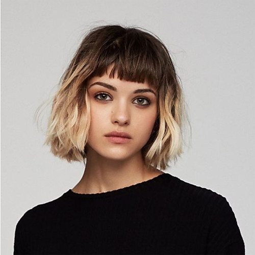

Synthetic Wig kinky Straight Loose Curl With Bangs Wig Short Light Brown Synthetic Hair 12 inch Women's Fashionable Design Soft Party Light Brown