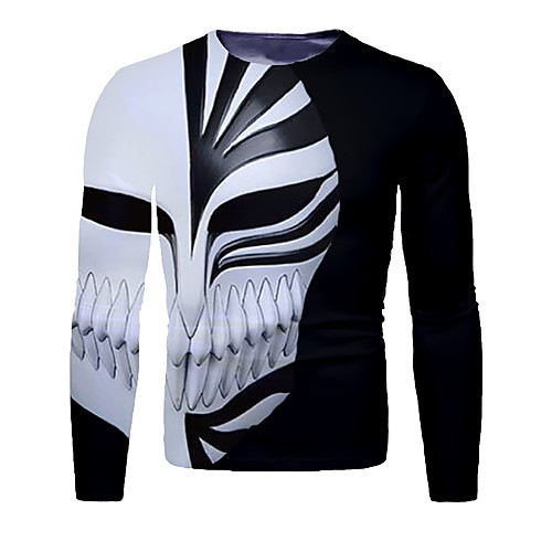 

Men's T shirt 3D Print Graphic 3D Print Long Sleeve Daily Tops Black / White