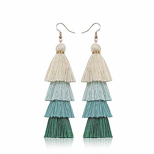 

tassel earrings bohemian hand-woven beads colorful layered earrings green multi-color holiday gift for womens