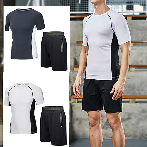 

Men's 2 Piece Tracksuit Activewear Set Athletic Athleisure Short Sleeve 2pcs Elastane Breathable Quick Dry Moisture Wicking Fitness Gym Workout Running Active Training Jogging Sportswear Normal