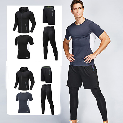 

Men's Full Zip Activewear Set Athletic Athleisure Long Sleeve 4pcs Winter Front Zipper Elastane Breathable Quick Dry Moisture Wicking Fitness Gym Workout Running Active Training Jogging Sportswear