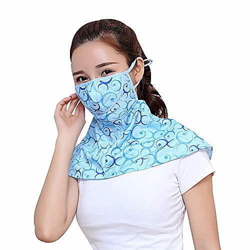 

women cycling face mask breathable ice silk sunscreen long neck full face mask summer uv protection outdoor sports,anti-sun neck protection scarf outdoor cycling face mask blue printed