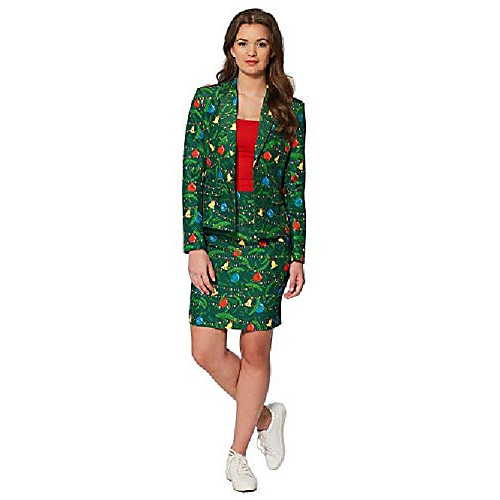 

ugly christmas dress suit for women - green trees - includes skirt & jacket - us12 - l