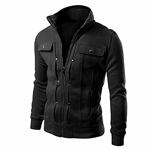 

mens slim designed lapel fancy full zipper trench coat pocket jacket black