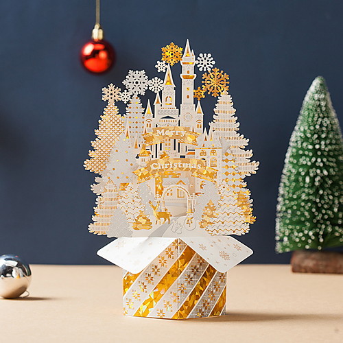 

Christmas Greeting Card Christmas Eve Thank You Card Gilding Three-dimensional Christmas Golden Castle