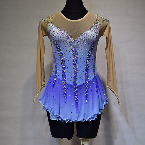 

Figure Skating Dress Women's Girls' Ice Skating Dress Blue Spandex High Elasticity Training Competition Skating Wear Crystal / Rhinestone Gradient Color Long Sleeve Ice Skating Winter Sports Figure