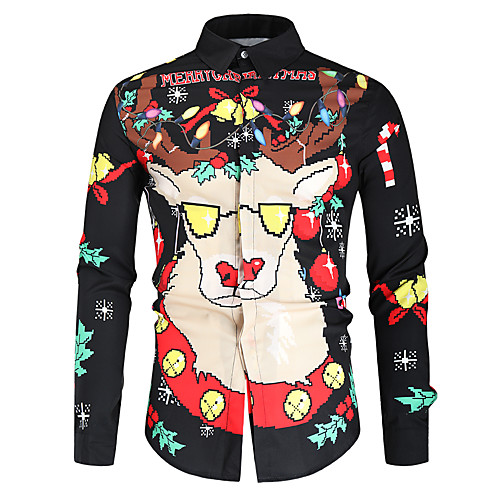 

Men's Shirt Other Prints Graphic Long Sleeve Christmas Tops Black
