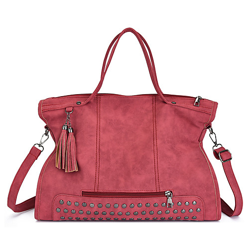 

Women's Bags PU Leather Top Handle Bag Rivet Tassel Daily Handbags Black Red Green Gray