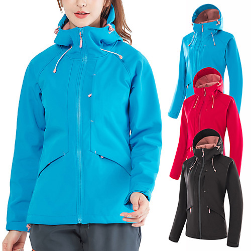 

Women's Hiking Softshell Jacket Hiking Jacket Hiking Windbreaker Winter Outdoor Solid Color Waterproof Windproof Breathable Warm Jacket Winter Jacket Top Hunting Ski / Snowboard Fishing Black Red Sky