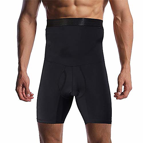 

men's tummy control shapewear shorts high waist slimming anti-curling underwear body shaper seamless boxer brief black