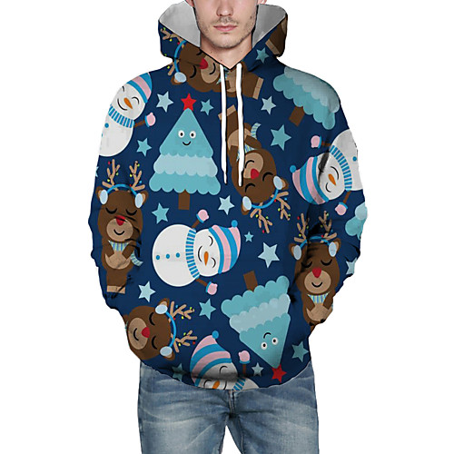

Men's Pullover Hoodie Sweatshirt Graphic 3D Animal Christmas Daily 3D Print Christmas Hoodies Sweatshirts Blue