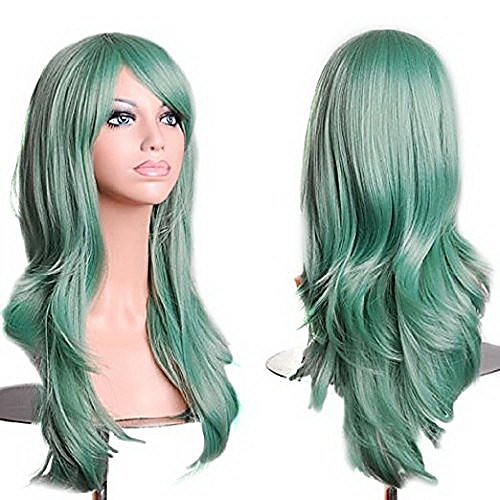 

28women's lady full hair curly wig new fashion long big wavy hair heat resistant wig for cosplay party costume w tracking no. (mint green)