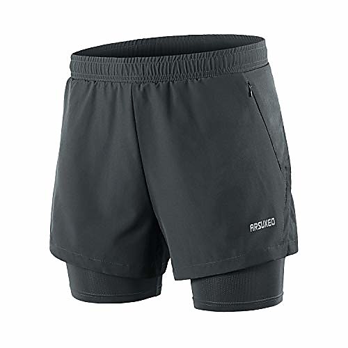 

men's 2 in 1 running shorts breathable zipper pocket b202 dark grey size medium