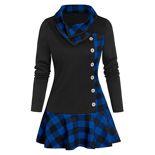 

Women's Sheath Dress Short Mini Dress White Blue Red Green Gray Long Sleeve Plaid Ruffle Patchwork Fall Spring Shirt Collar Casual Slim 2021 S M L XL XXL 3XL 4XL 5XL