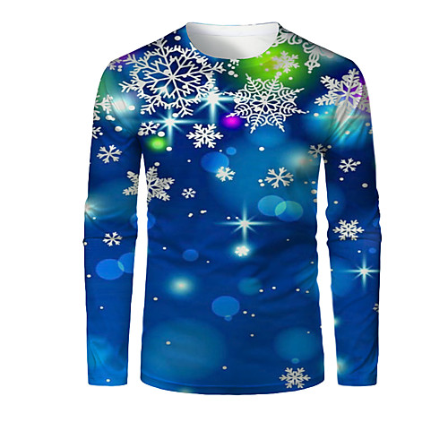 

Men's T shirt 3D Print Graphic 3D Print Long Sleeve Christmas Tops Blue