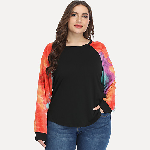 

Women's Plus Size Blouse Shirt Tie Dye Long Sleeve Round Neck Tops Basic Basic Top Purple