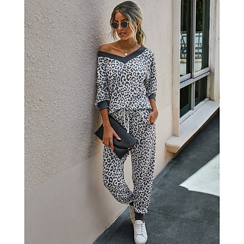 

Women's Basic Leopard Casual / Daily Two Piece Set Sweatshirt Tracksuit Pant Loungewear Print Tops