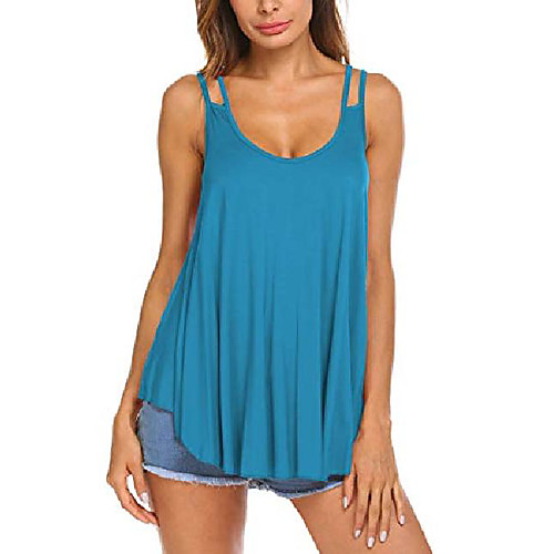 

women solid sleeveless spaghetti straps tanks tops camis light blue xl