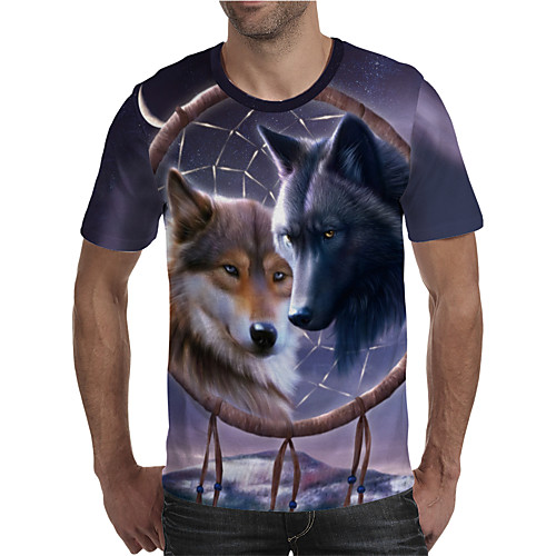 

Men's T shirt 3D Print Graphic Animal Plus Size Print Short Sleeve Daily Tops Elegant Exaggerated Purple