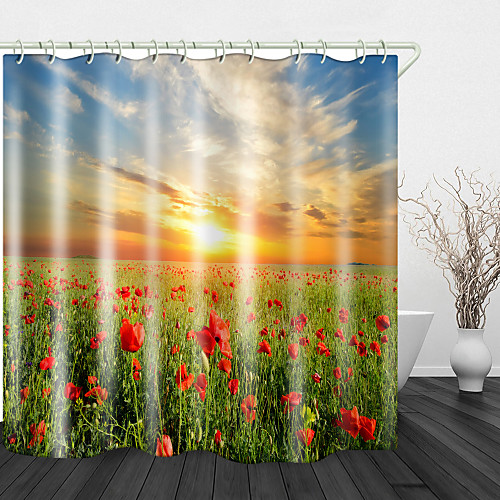 

Sunshine And Flowers Digital Printing Shower Curtain Shower Curtains Hooks Modern Polyester New Design