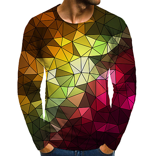 

Men's T shirt 3D Print Graphic 3D Plus Size Print Long Sleeve Daily Tops Elegant Exaggerated Rainbow