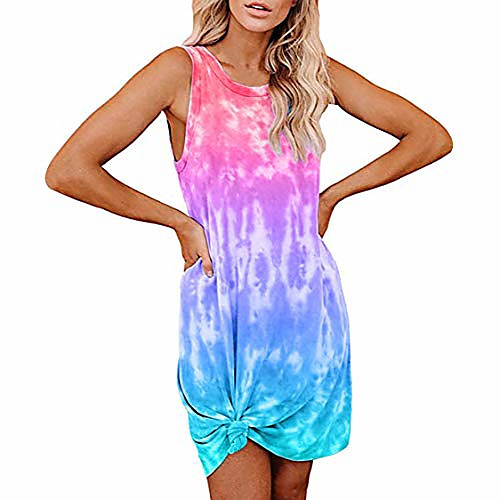 

womens summer tie dye sleeveless round neck swing short t shirt dress red s